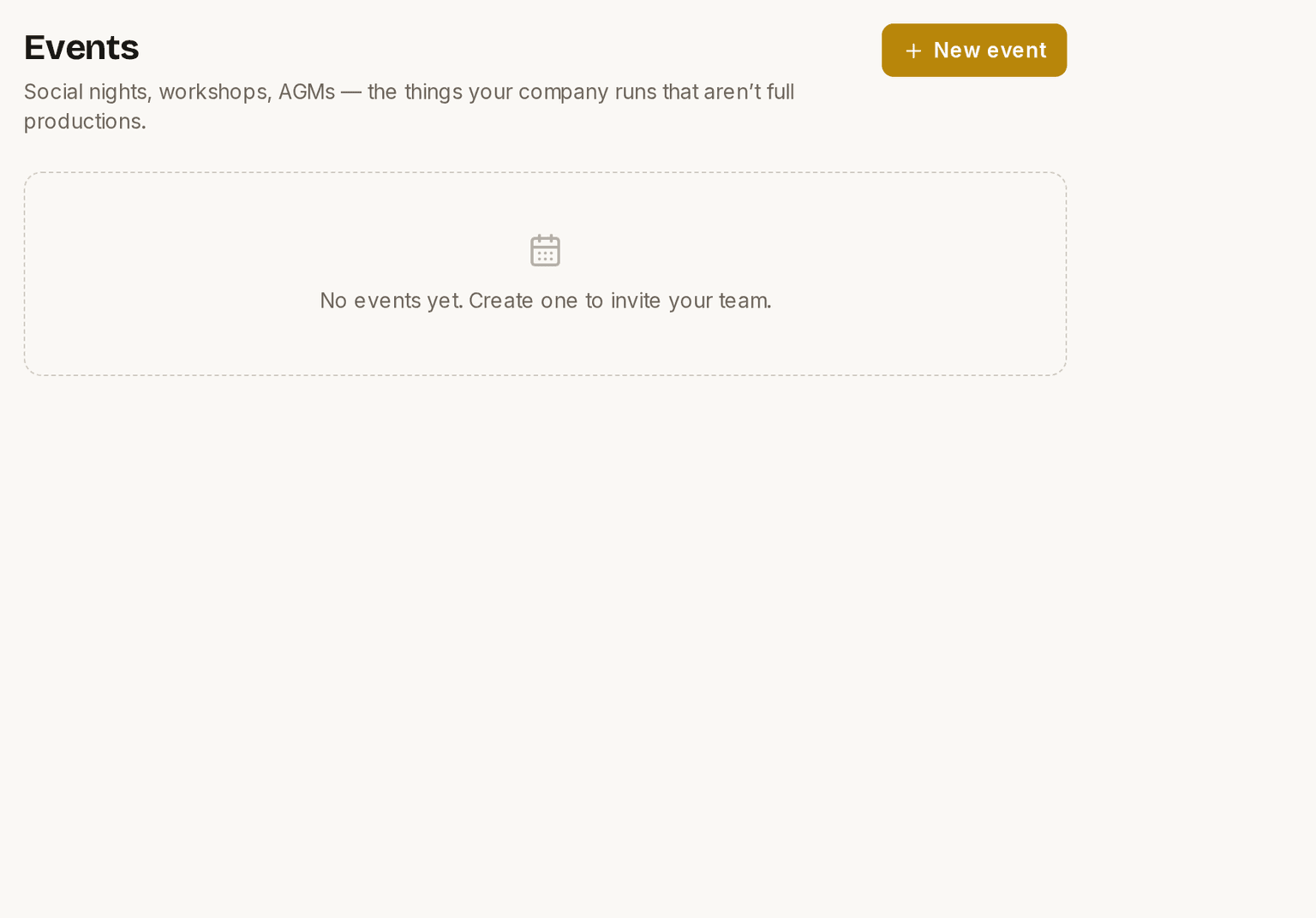 The Events page, listing events that appear on your public website.