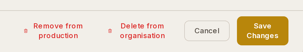 The bottom of a person panel, with Remove from production and Delete from organisation.